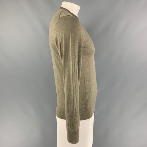 THEORY Size L Sage Solid Wool Long Sleeve Pullover