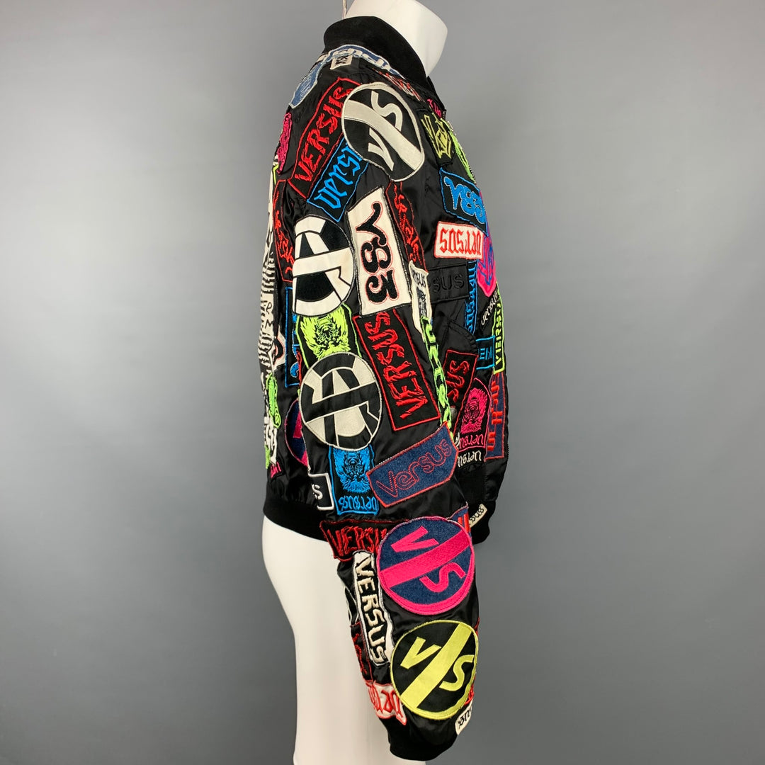 VERSUS by GIANNI VERSACE Size 36 Multi-Color Patches Nylon Bomber 