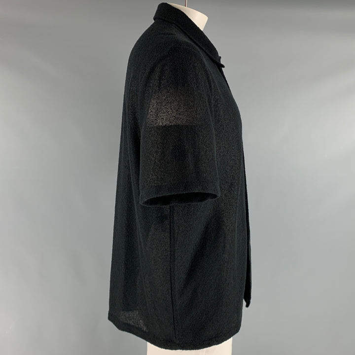 OUR LEGACY Size L Black Textured Polyester Cotton Camp Short Sleeve Shirt