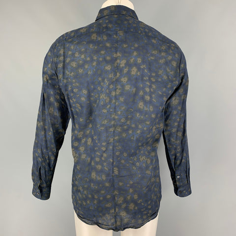 DRIES VAN NOTEN Size M Blue Abstract Floral Cotton Button Up Long Sleeve Shirt