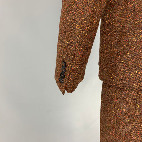 BURBERRY PRORSUM Size 44 Brown & Orange Heather Wool Blend Notch Lapel Suit