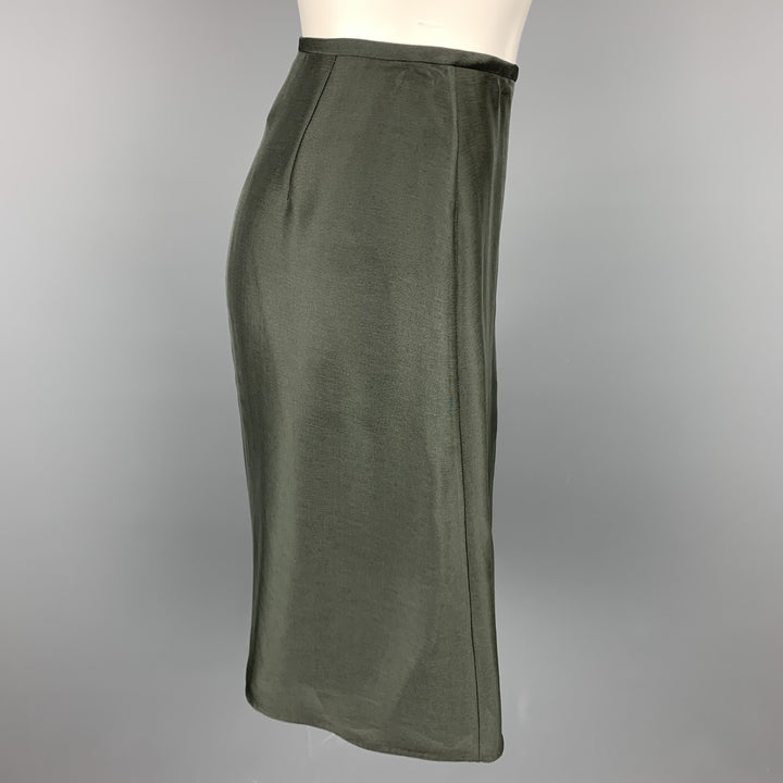 GIORGIO ARMANI Size 8 Olive Viscose Blend A-Line Skirt
