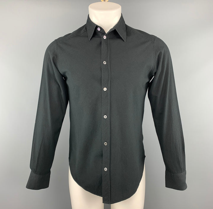 A.P.C. Size S Black Textured Cotton Button Up Long Sleeve Shirt
