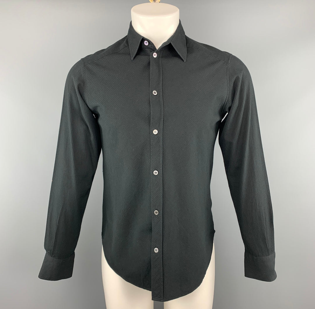 Camisa negra de manga larga con botones de algodón texturizado talla S de APC 