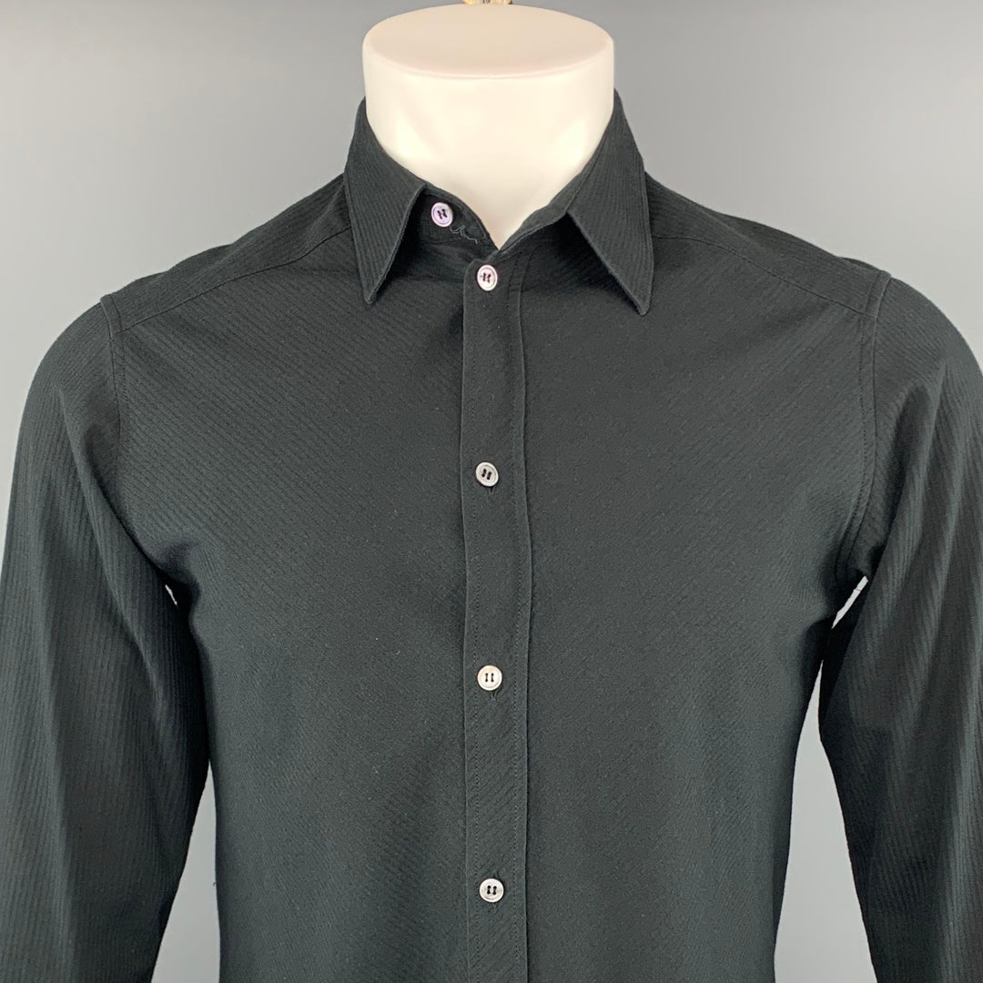 Camisa negra de manga larga con botones de algodón texturizado talla S de APC 