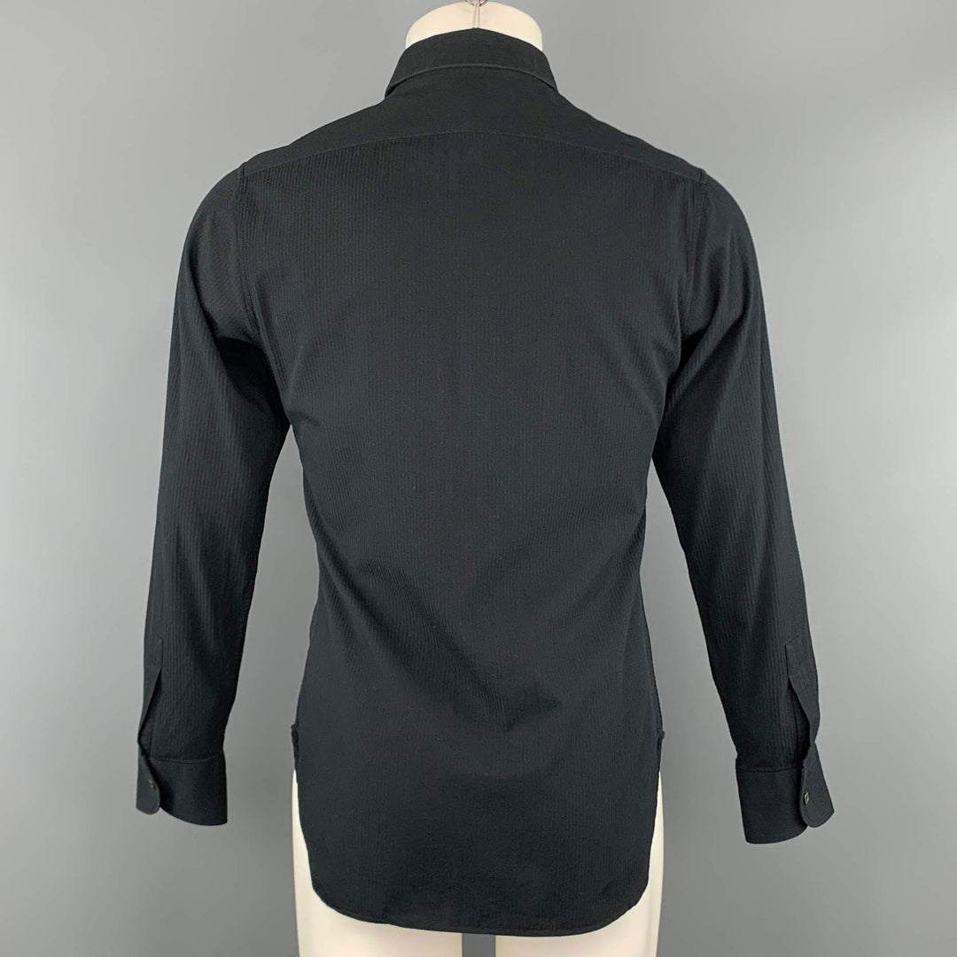 A.P.C. Size S Black Textured Cotton Button Up Long Sleeve Shirt