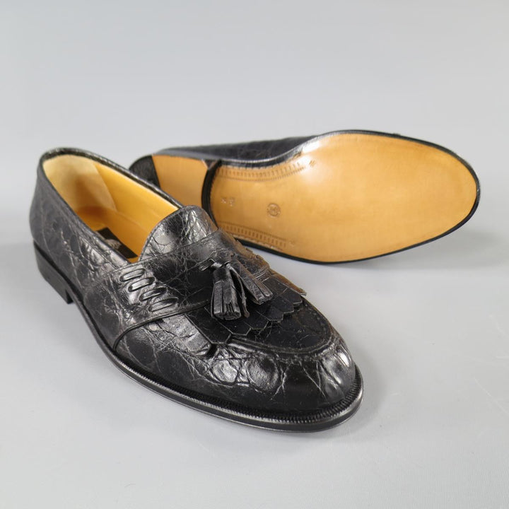 A.TESTONI Size 8.5 Black Textured Loafers