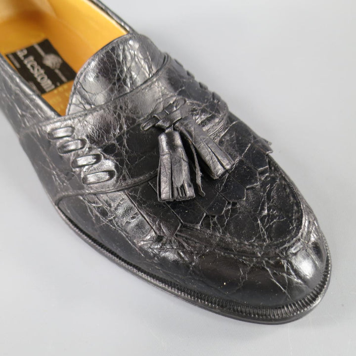 A.TESTONI Size 8.5 Black Textured Loafers