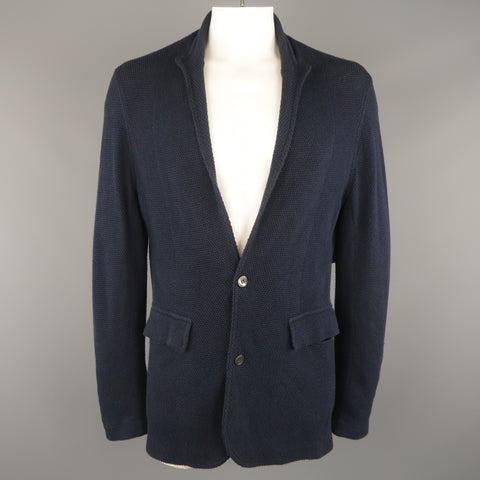 ADAM KIMMEL L Navy Textured Cotton Peak Lapel Cardigan Jacket