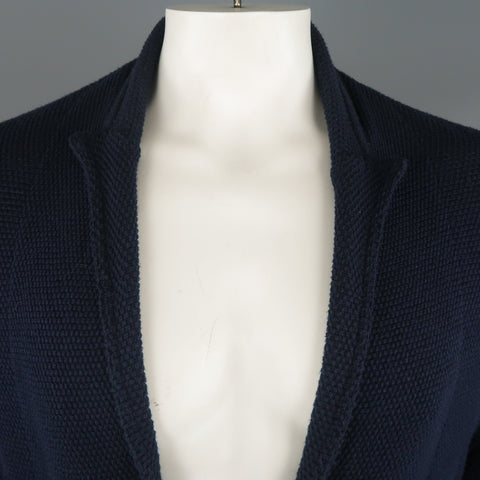 ADAM KIMMEL L Navy Textured Cotton Peak Lapel Cardigan Jacket