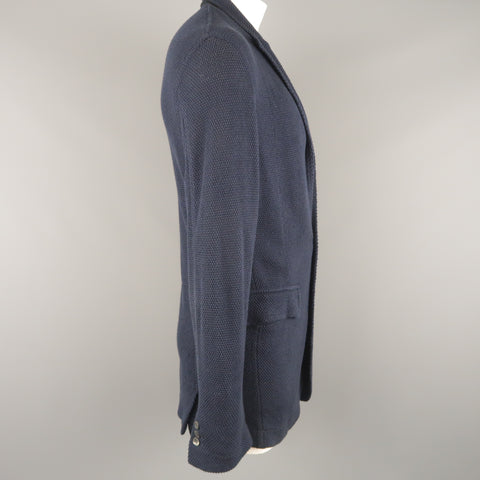 ADAM KIMMEL L Navy Textured Cotton Peak Lapel Cardigan Jacket
