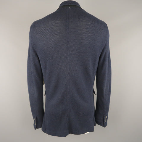 ADAM KIMMEL L Navy Textured Cotton Peak Lapel Cardigan Jacket