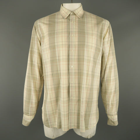 ADAM KIMMEL Size L Cream Plaid Cotton Button Up Long Sleeve Shirt