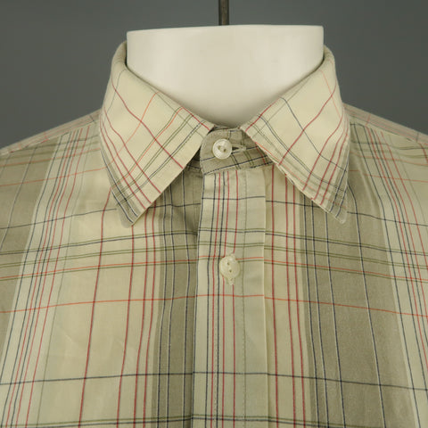ADAM KIMMEL Size L Cream Plaid Cotton Button Up Long Sleeve Shirt