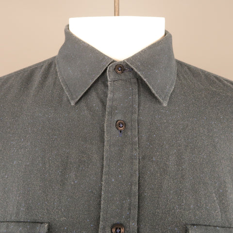 ADAM KIMMEL Size L Navy Speckled Cotton Button Up Long Sleeve Shirt