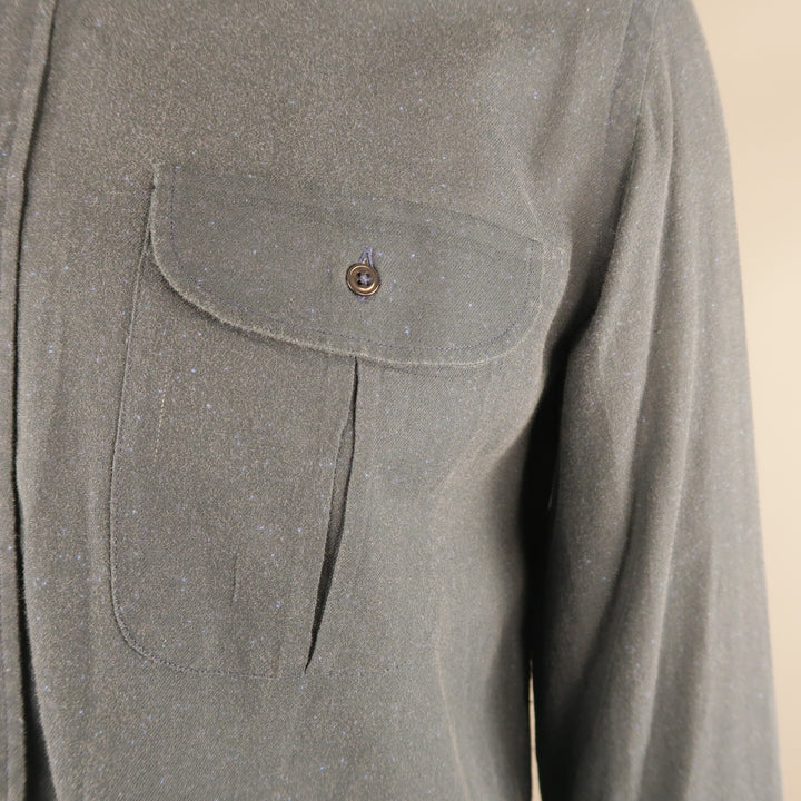 ADAM KIMMEL Size L Navy Speckled Cotton Button Up Long Sleeve Shirt