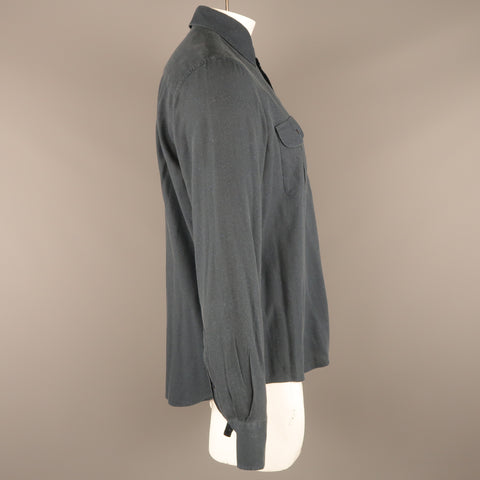 ADAM KIMMEL Size L Navy Speckled Cotton Button Up Long Sleeve Shirt
