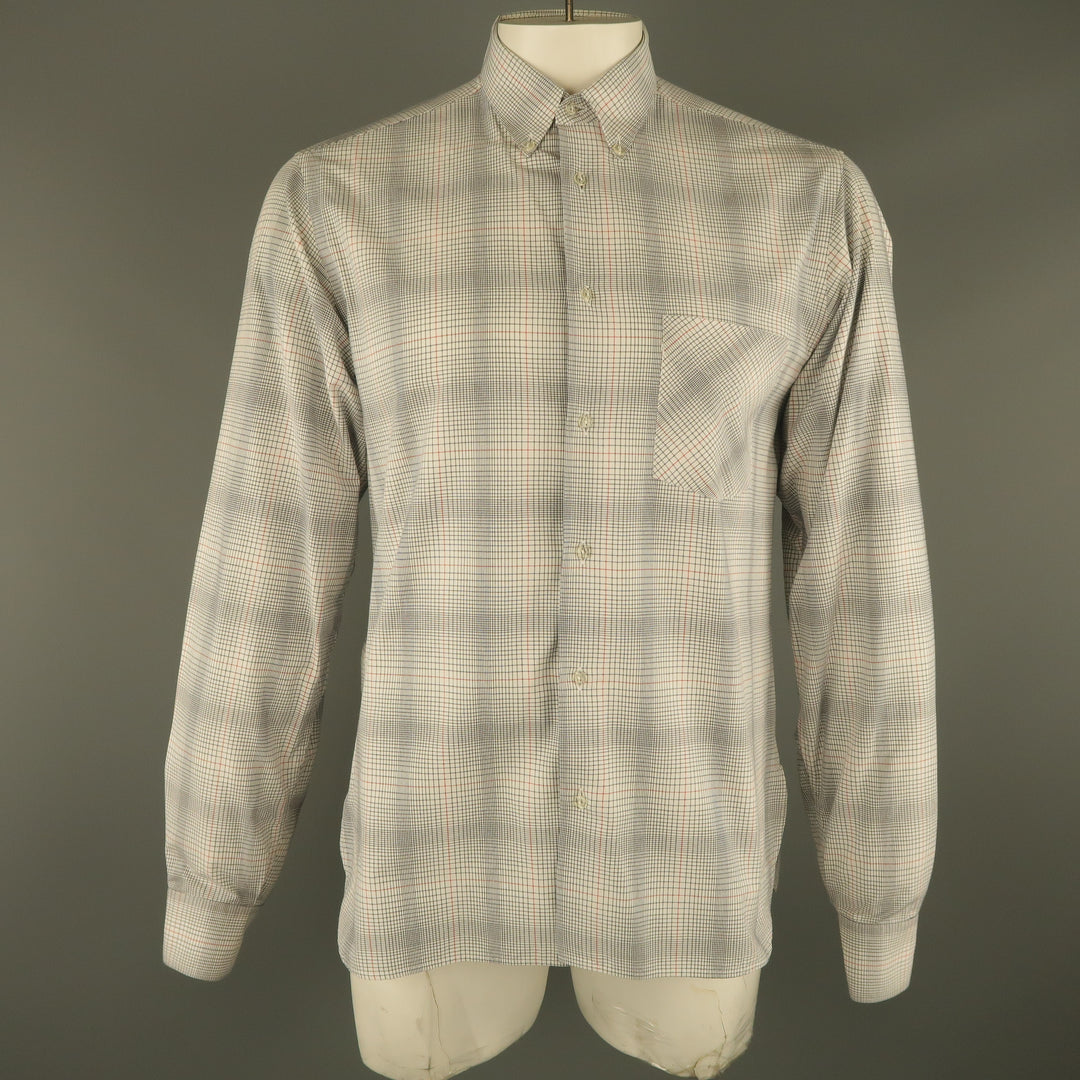ADAM KIMMEL Size M White & Black Plaid Cotton Button Down Long Sleeve Shirt