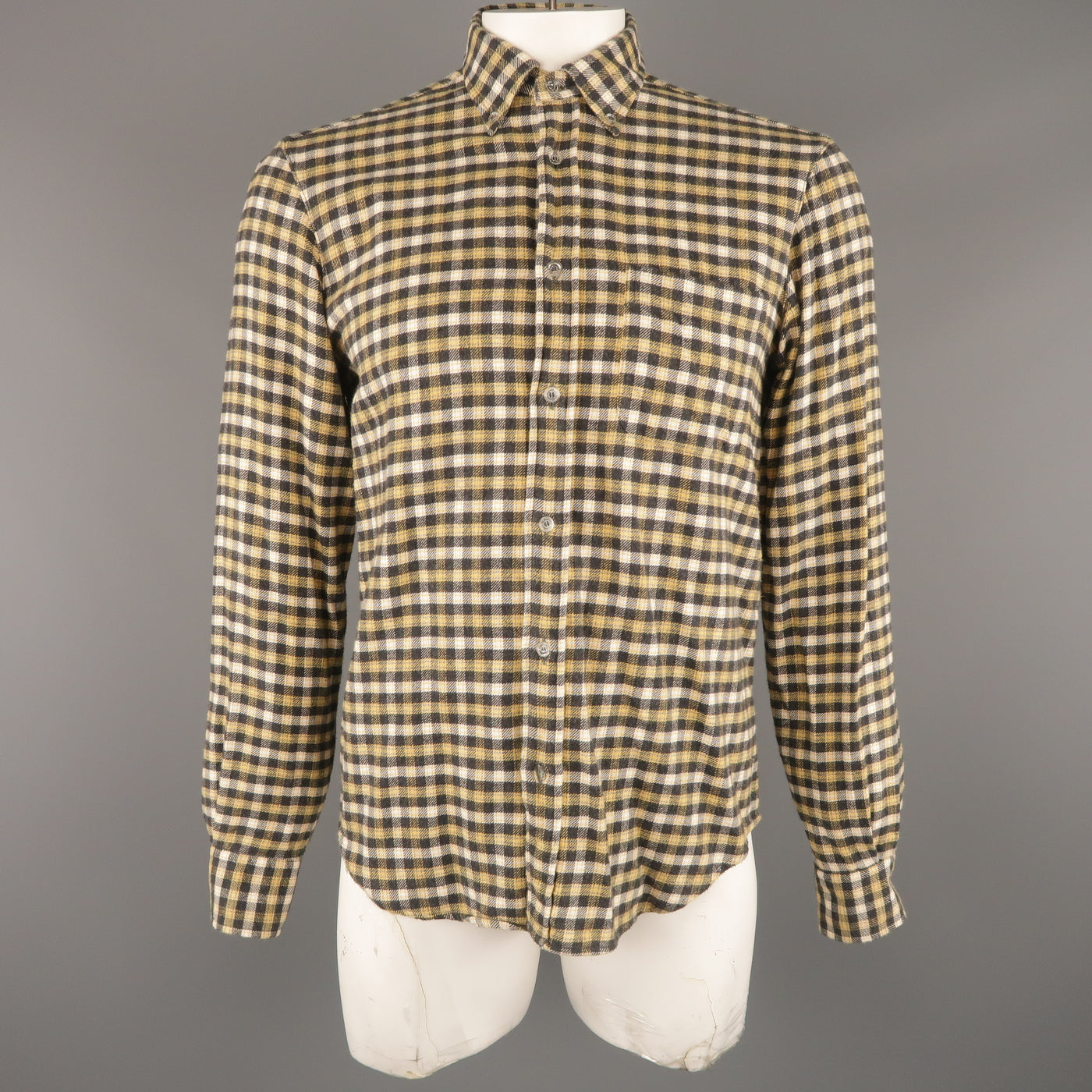 ADAM KIMMEL Size M Yellow Plaid Cotton Button Down Long Sleeve Shirt