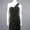 ADELE SIMPSON Size 8 Black Pleated Silk One Shoulder Sweetheart Cocktail Dress ADELE SIMPSON
