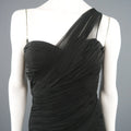 ADELE SIMPSON Size 8 Black Pleated Silk One Shoulder Sweetheart Cocktail Dress ADELE SIMPSON