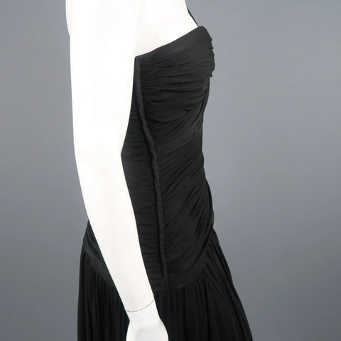 ADELE SIMPSON Size 8 Black Pleated Silk One Shoulder Sweetheart Cocktail Dress ADELE SIMPSON