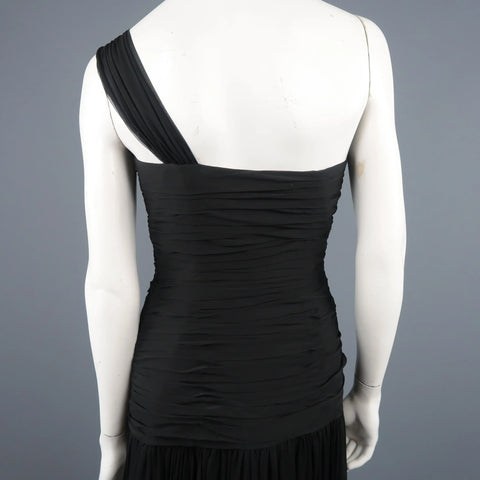 ADELE SIMPSON Size 8 Black Pleated Silk One Shoulder Sweetheart Cocktail Dress ADELE SIMPSON