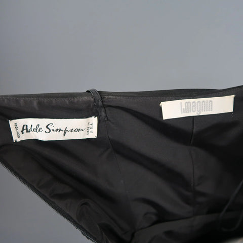 ADELE SIMPSON Size 8 Black Pleated Silk One Shoulder Sweetheart Cocktail Dress ADELE SIMPSON