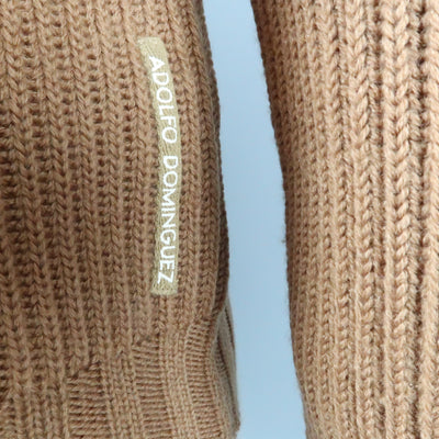 ADOLFO DOMINGUEZ Size L Tan Knitted Wool Hook & Eye Closure Cardigan
