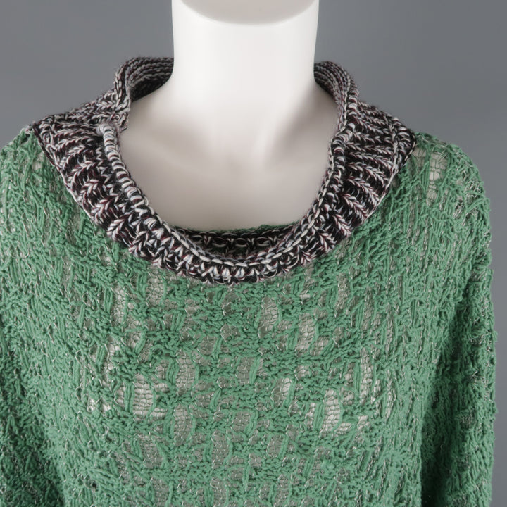 AF VANDERVORST Size S Green & Gray Cotton Blend Batwing Sweater