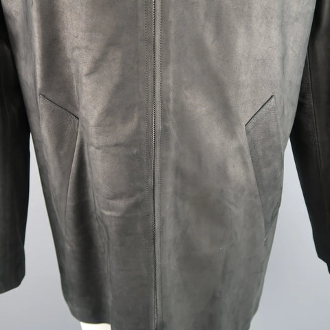 AGNES B. HOMME 40 Black Textured Leather Zip Car Coat AGNÈS B.