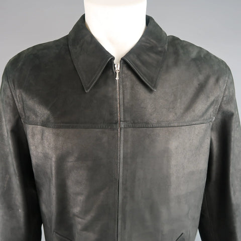AGNES B. HOMME 40 Black Textured Leather Zip Car Coat AGNÈS B.