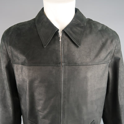 AGNES B. HOMME 40 Black Textured Leather Zip Car Coat