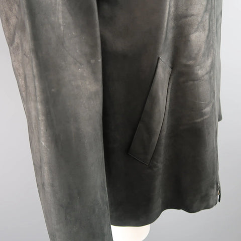 AGNES B. HOMME 40 Black Textured Leather Zip Car Coat AGNÈS B.