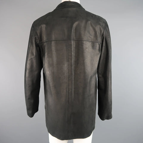 AGNES B. HOMME 40 Black Textured Leather Zip Car Coat AGNÈS B.
