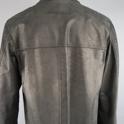 AGNES B. HOMME 40 Black Textured Leather Zip Car Coat AGNÈS B.