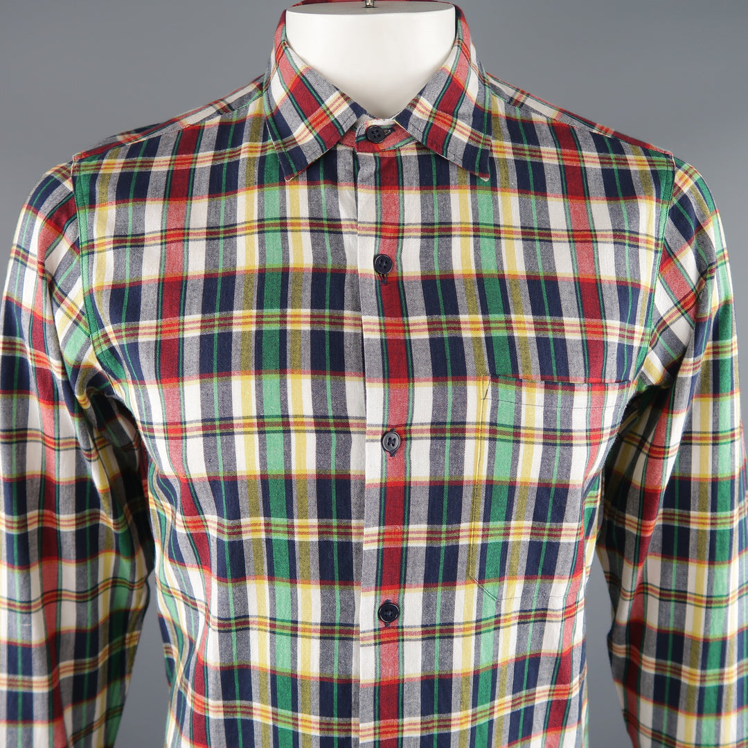 AGNES B. Size S Multi-Color Plaid Cotton Button Up Long Sleeve Shirt