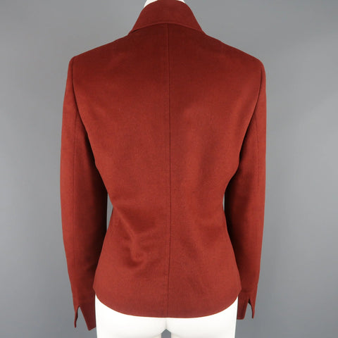 AKRIS Size 10 Burgundy Double Breasted Collared Wool / Angora Jacket AKRIS