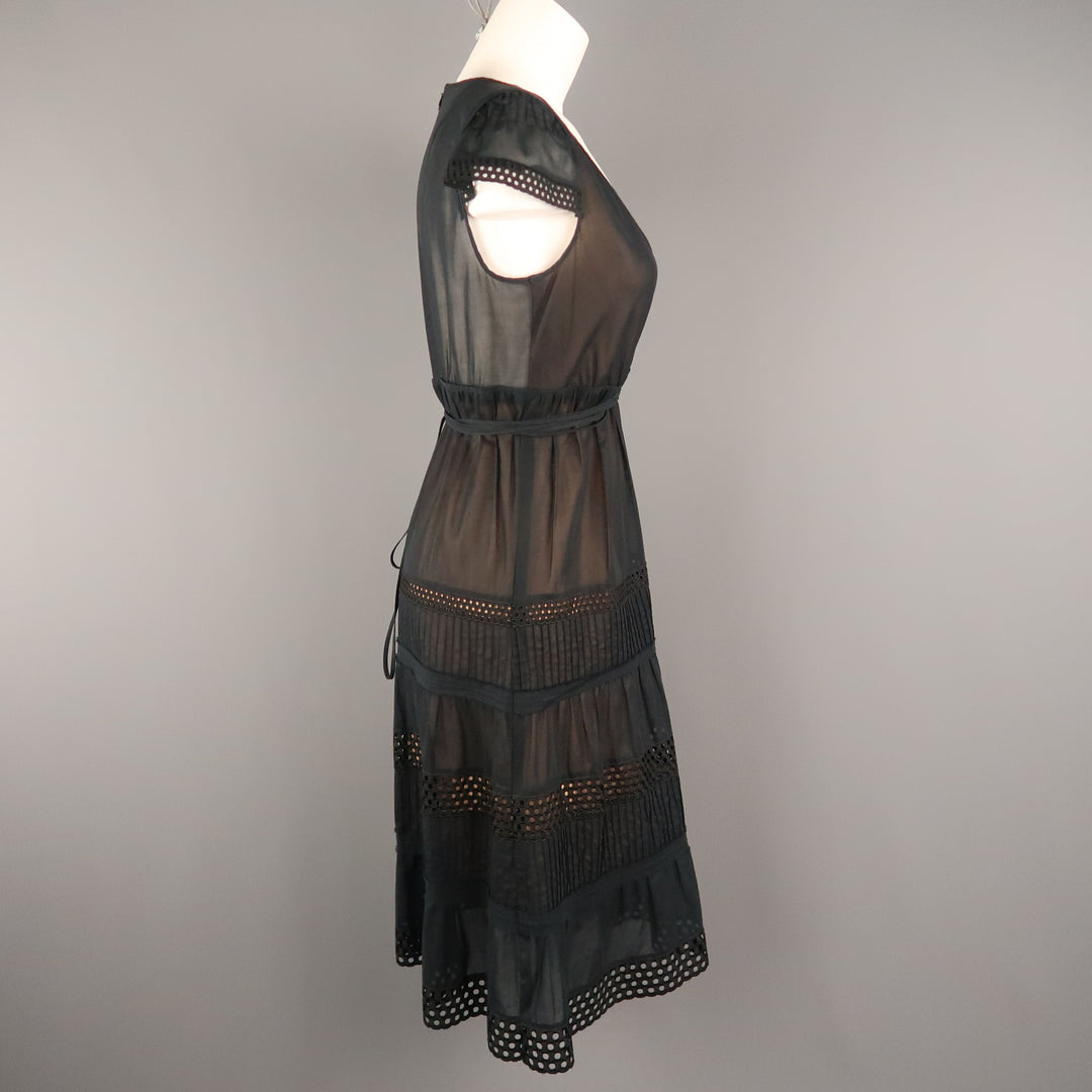 AKRIS Size 8 Black Layered Skirt Peasant  Dress