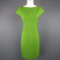 AKRIS Size 8 Green Silk Canvas High Neck Pleated Back Cocktail Dress AKRIS