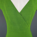 AKRIS Size 8 Green Silk Canvas High Neck Pleated Back Cocktail Dress AKRIS