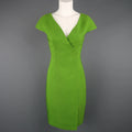 AKRIS Size 8 Green Silk Canvas High Neck Pleated Back Cocktail Dress AKRIS