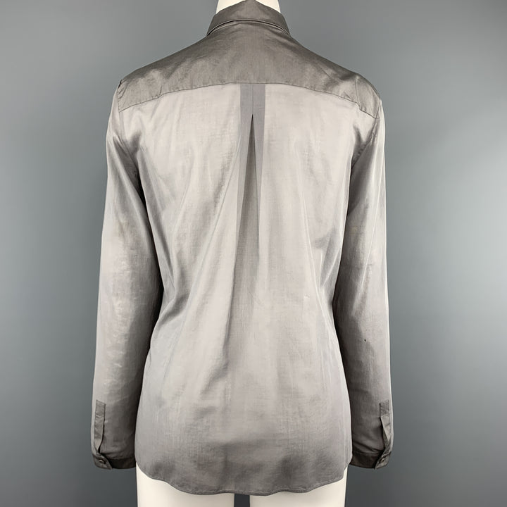 AKRIS Size 8 Grey Sheer Cotton Beaded Bib Blouse
