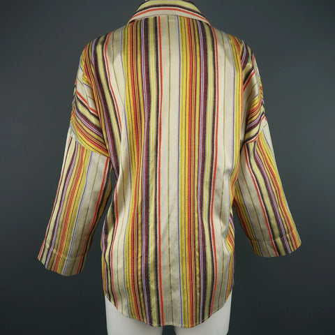 AKRIS Size M Rainbow Striped Textured Silk Collared Tunic Blouse AKRIS