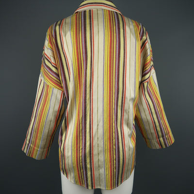 AKRIS Size M Rainbow Striped Textured Silk Collared Tunic Blouse