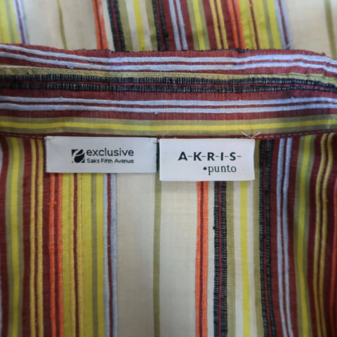 AKRIS Size M Rainbow Striped Textured Silk Collared Tunic Blouse AKRIS