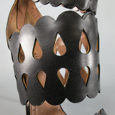 ALAIA Size 8.5 Black Cutout Leather Fringe Ankle Sandals