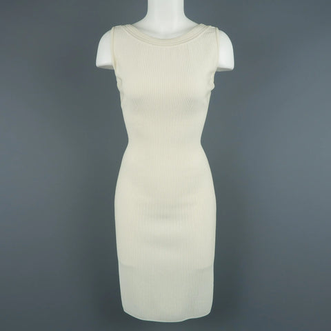 ALAIA Size XS Cream Ribbed Scoop Neck Bodycon Sleeveless Dress ALAIA
