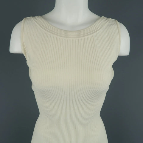 ALAIA Size XS Cream Ribbed Scoop Neck Bodycon Sleeveless Dress ALAIA