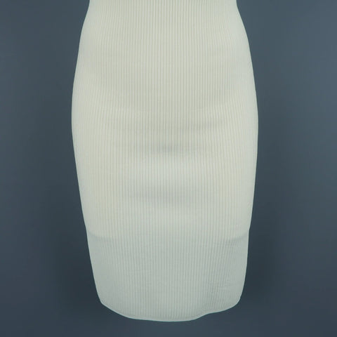 ALAIA Size XS Cream Ribbed Scoop Neck Bodycon Sleeveless Dress ALAIA